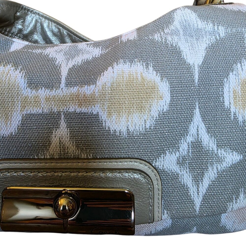 Coach Kristin Ikat Shimmer Hobo Silver Gray Metallic Op Art Shoulder Bag Rare - Picture 11 of 16